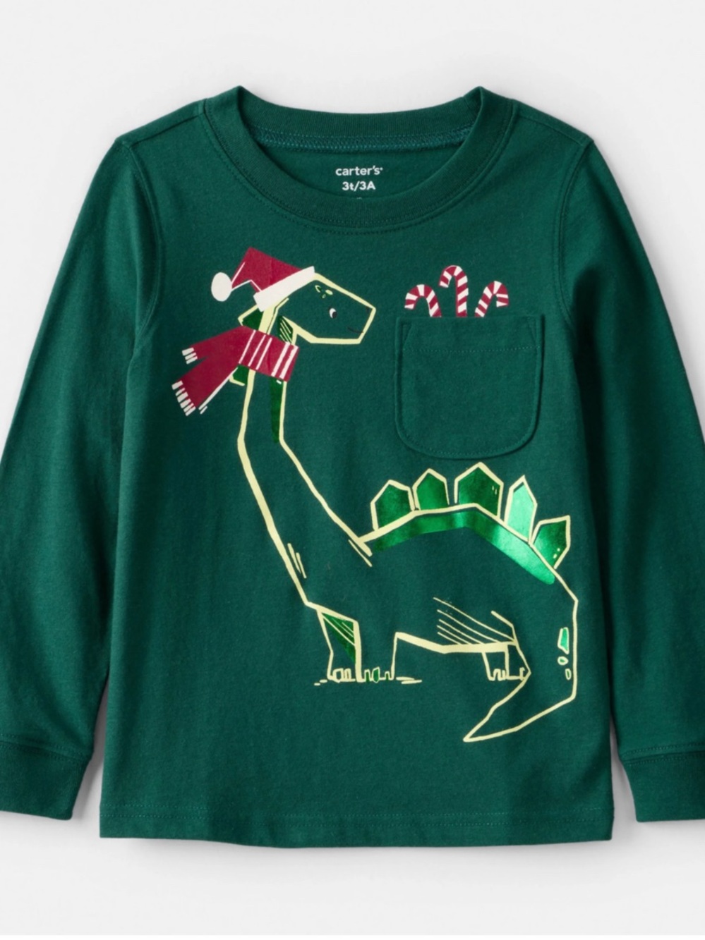 Carter's Green Dino Holiday Pocket Tee size 2T